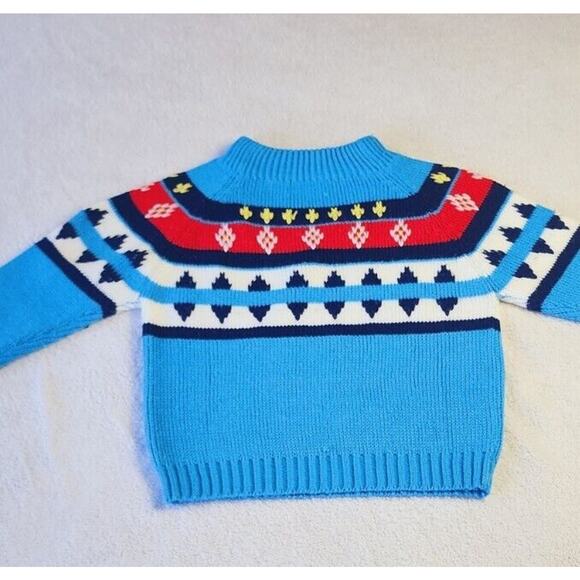 VTG 70S Kids Fair Isle Knit Sweater Blue White Crew neck Sz L 6/7 Little Alumnus - Picture 14 of 14